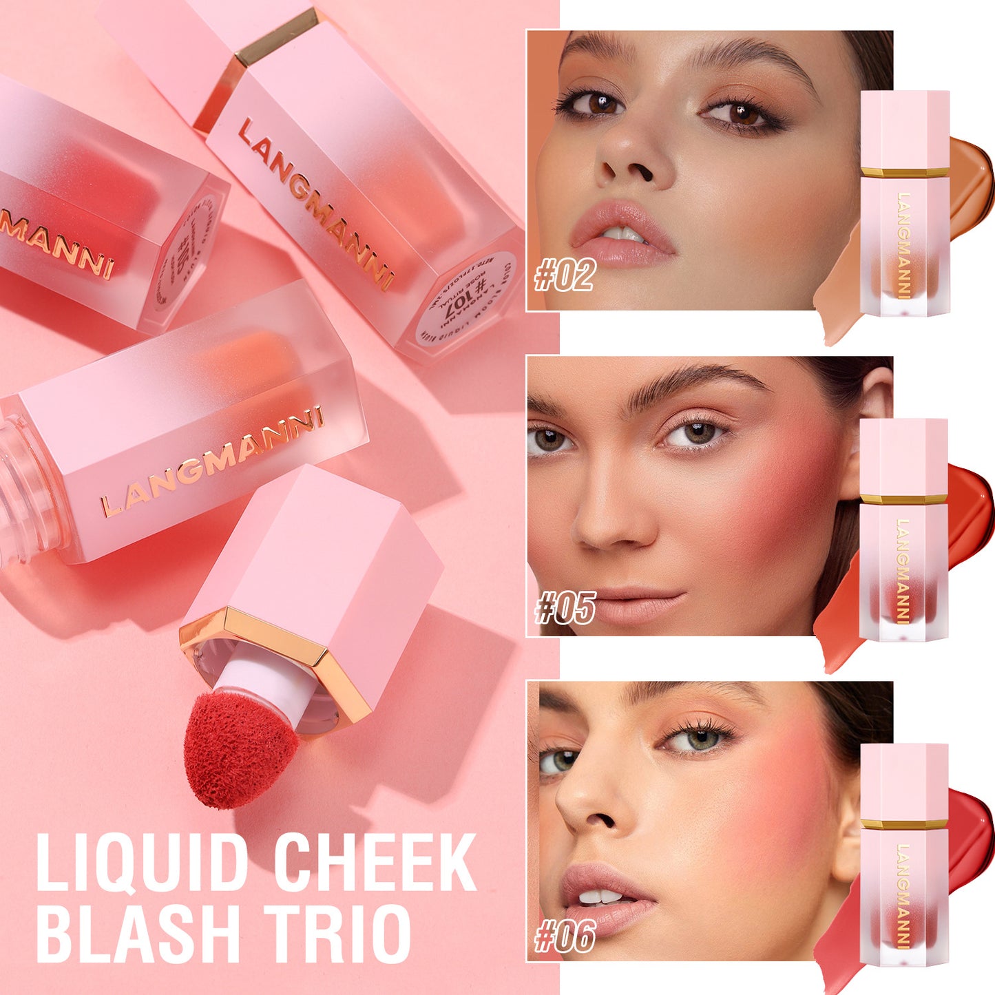 Langmanni Eight-color Blush Liquid Repair Capacity Brighten Chi Long-lasting Color Natural Blush Liquid Cross-border Makeup