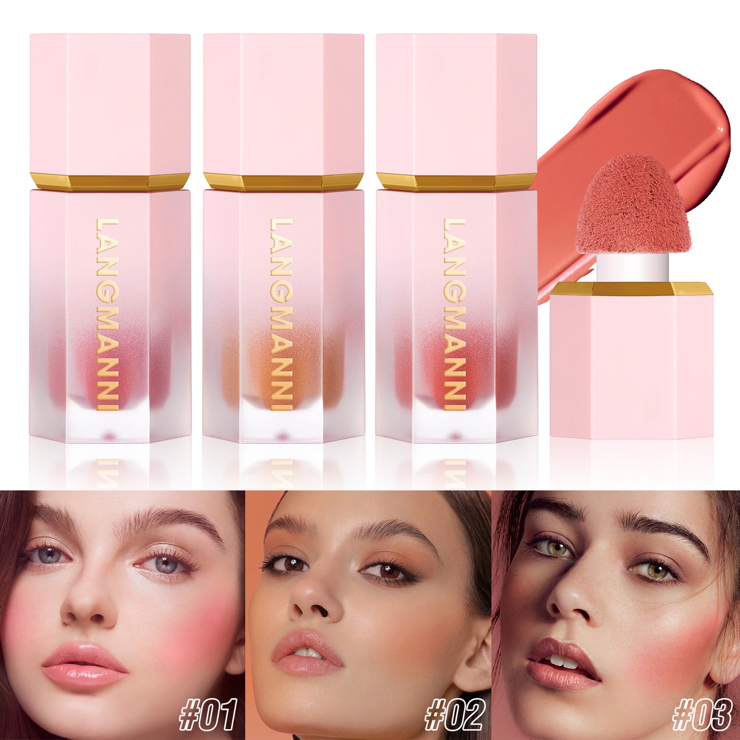 Langmanni Eight-color Blush Liquid Repair Capacity Brighten Chi Long-lasting Color Natural Blush Liquid Cross-border Makeup